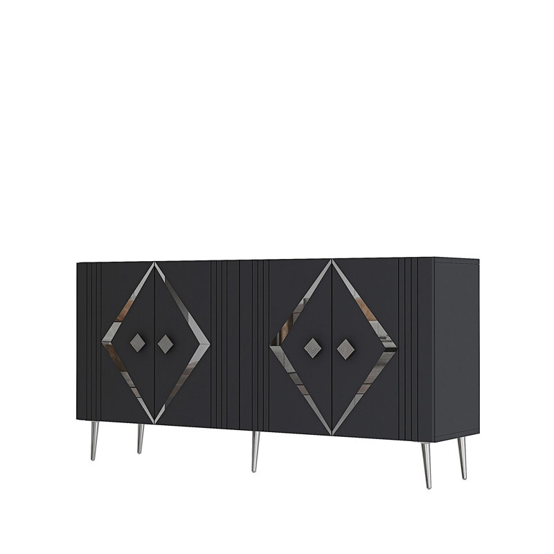 Modern Anthracite Console Table with Silver Accents, 100% Melamine Coated Particle Board, Thickness: 0.7 inches | Wall-Mountable Design, Multiple Shelves for Storage & Display