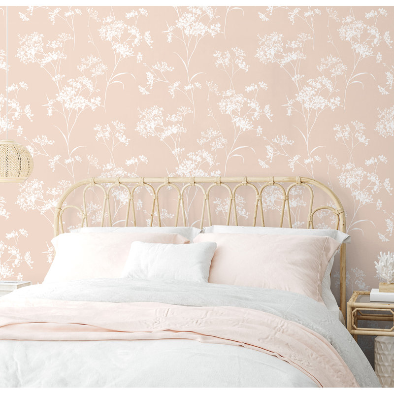 Luxe Haven Floral Mist 9' L x 20.5" W Peel and Stick Wallpaper Roll, Peach Petal