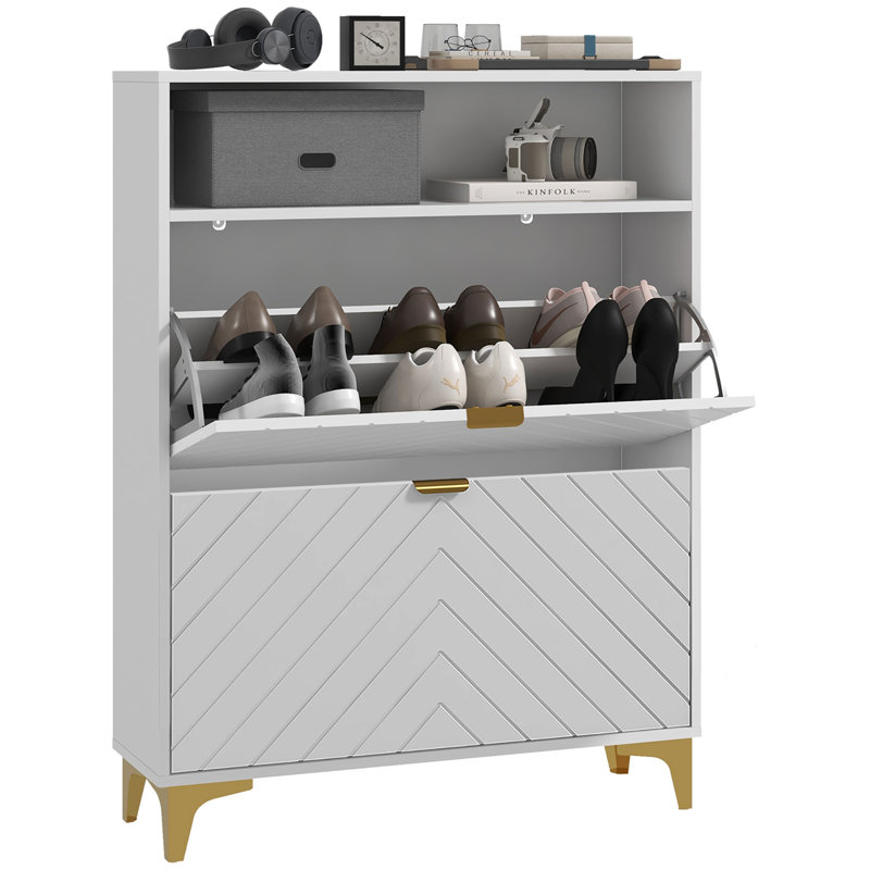 Armoire à chaussures avec 2 tiroirs pour 12 paires de chaussures, armoire blanche