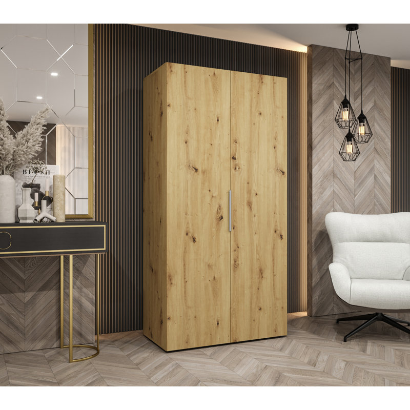 Manufactured Wood Wardrobe, Natural/Silver