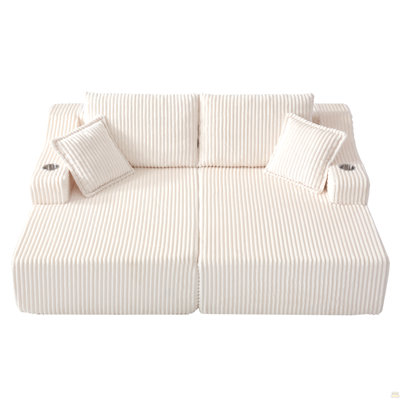 83'' Oversized Double Chaise Lounge, Boneless Lounge Couch Sofa Bed with Deep Seat & 6 Pillows