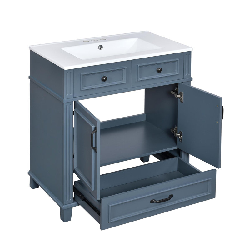 30'' Bathroom Vanity with Ceramic Sink, Blue