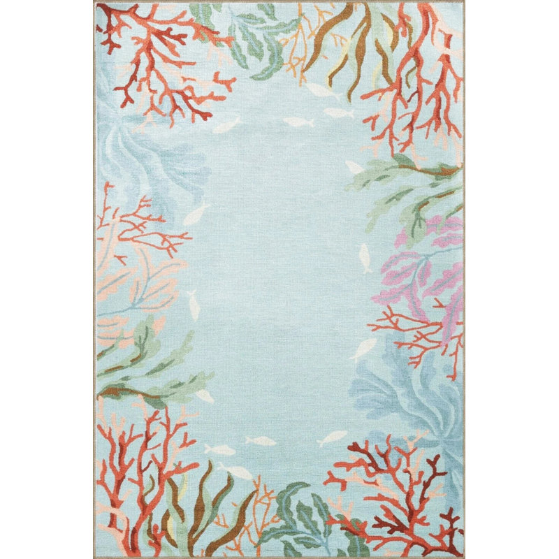 Creative Modern Decorative Carpet With Light Blue Theme, Underwater Fish And Plant Patterns, Rectangle 5'2" x 7'7"