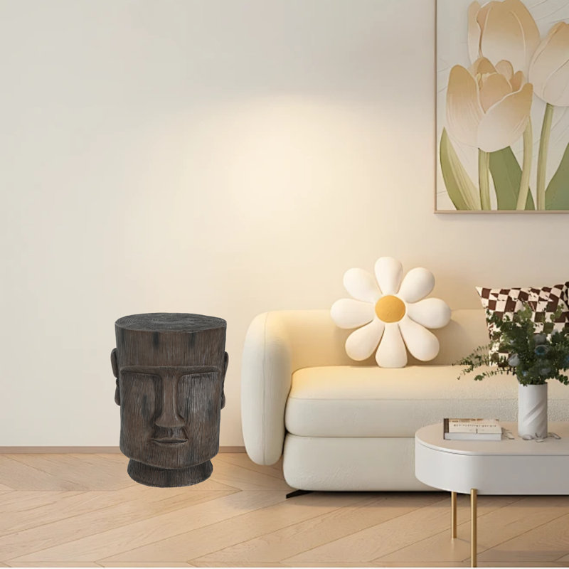 Side Table With Easter Island Moai Statue Design