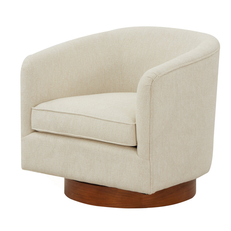 Fauteuil pivotant en chenille avec siège moelleux et base en bois, parfait pour le confort et le style dans n'importe quelle pièce