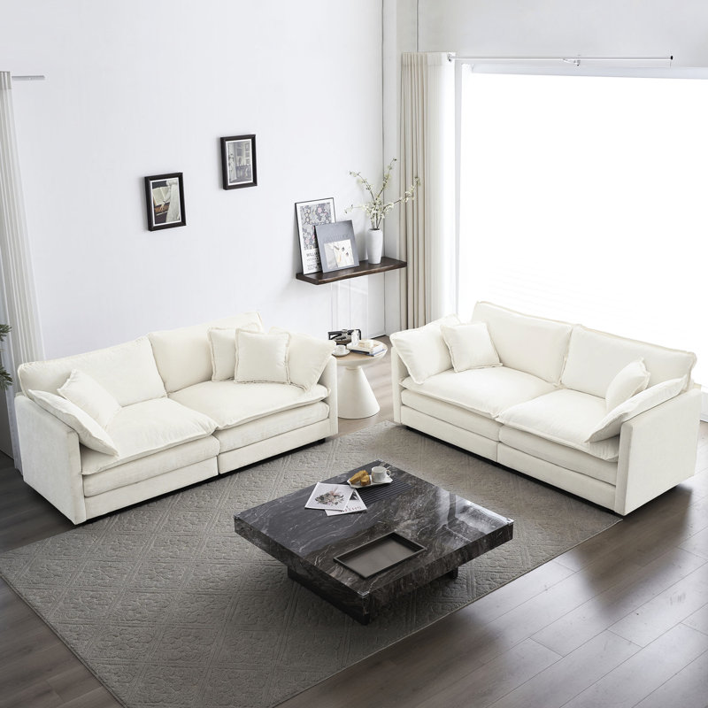 2 meubles de salon - chenille blanche confortable