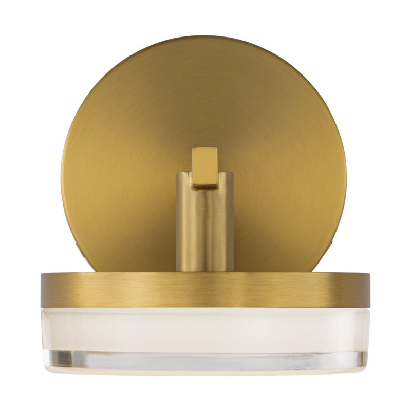 Sean Lavin Khan Bathroom Bedroom Wall Fixture With Silk Screen White Inside Clear Outside Shade, Burnished Brass, 1 Light