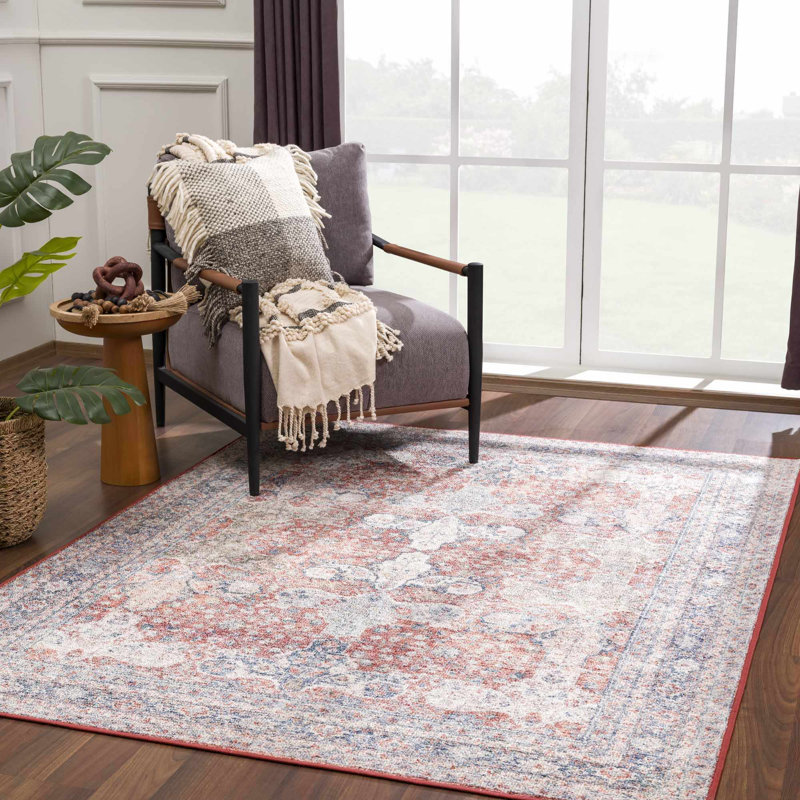 Amber Moroccan Machine Washable Red Area Rug, Rectangle 3'11" x 5'11"