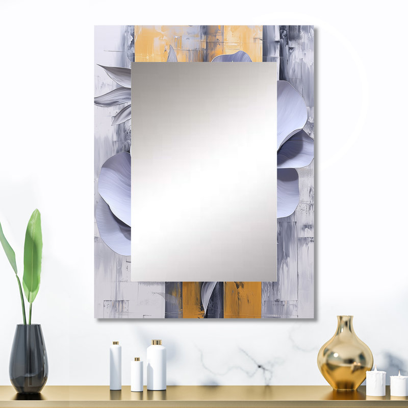 Lavande et équilibre doré des pivoines Blossom I - miroir mural pivoine, miroir décoratif moderne, impression d'art en métal