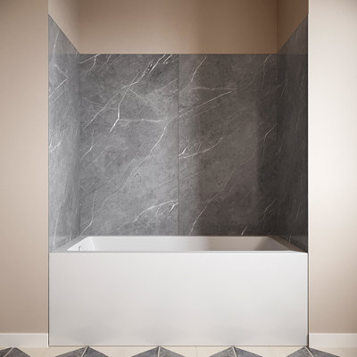 4 pièces entourant la baignoire en alcôve à coller avec finition marbre gris Streamline DSH-1340-136 L 32 po x l 60 po x H 55 po