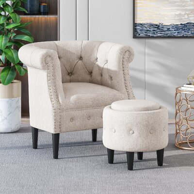 Starks 28.25"" W Tufted Polyester Chesterfield Chair and Ottoman -  Rosdorf Park, 89CCE0BDBAF74F4CA23CC56C92C0E433