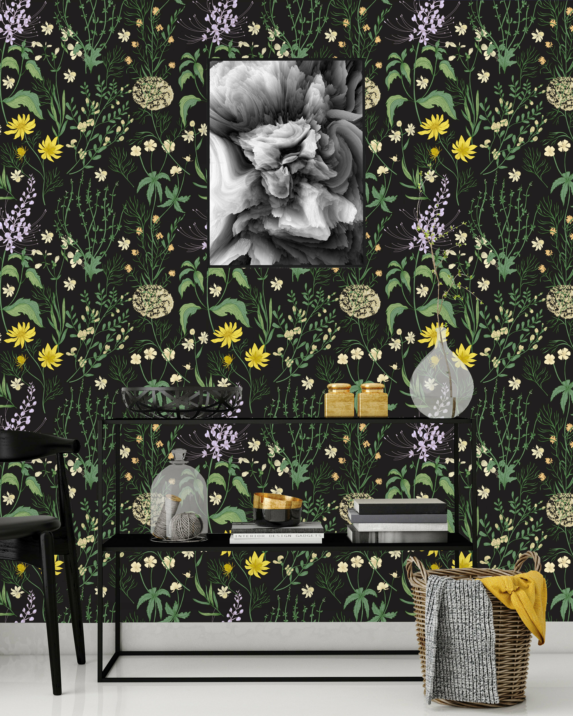 Black Dark Floral Wallpaper Flower Wallpaper Peel and Stick  Etsy Canada  Floral  wallpaper Fresh paint How to install wallpaper
