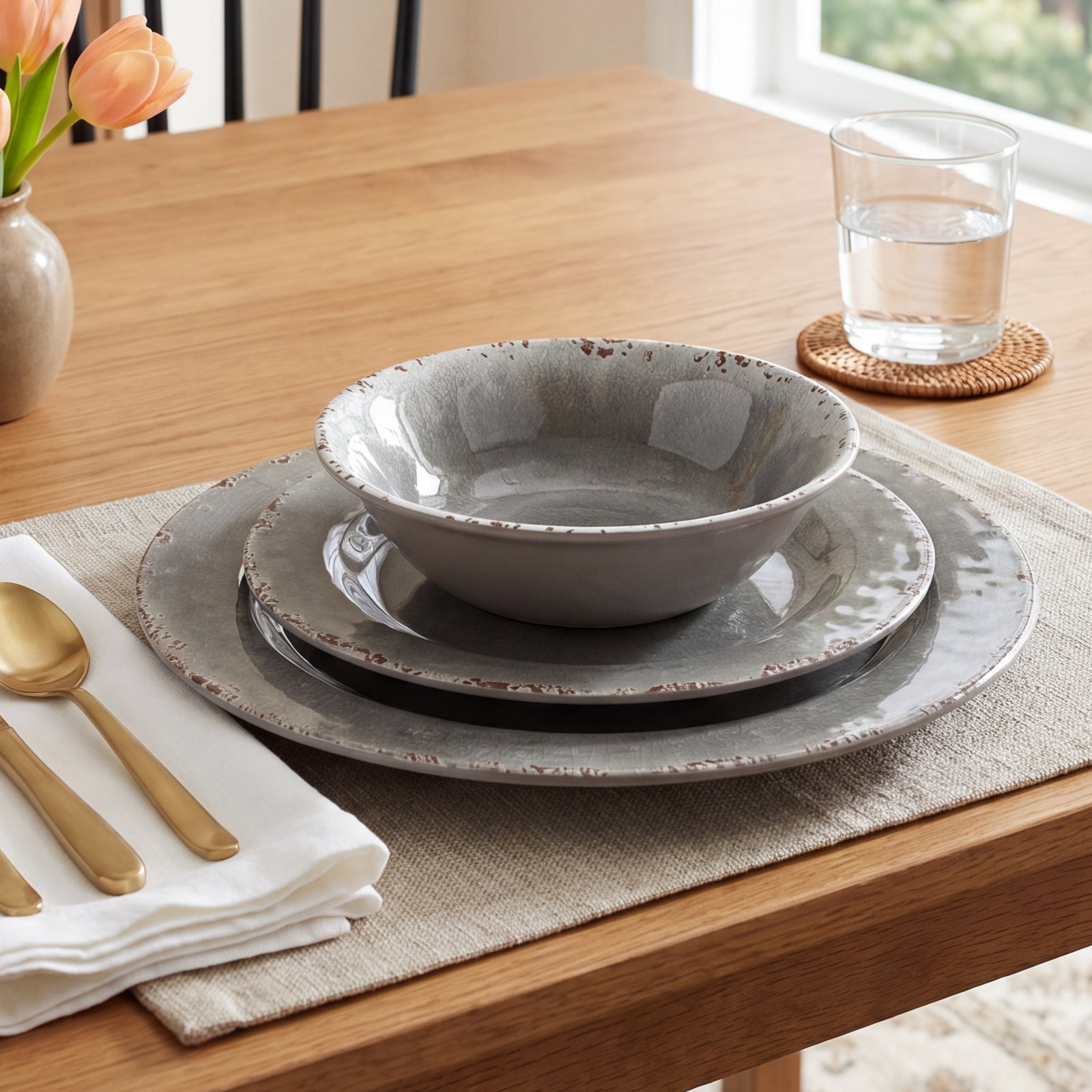 Kristoff Handmade Melamine Dinnerware Set, Gray