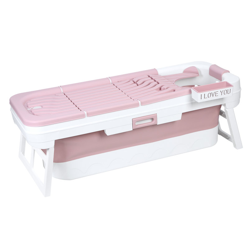 Portable Bathtub For Adult- Extra Large 59" Foldable Collapsible Tub. Ergonomically Designed For The Ultimate Relaxing Soaking Bath, Ice Bath. (Pink)