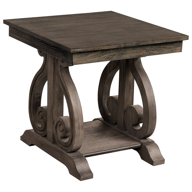 Classic Dark Oak End Table With Bottom Shelf And Appealing Base Design Wood In Scrolled