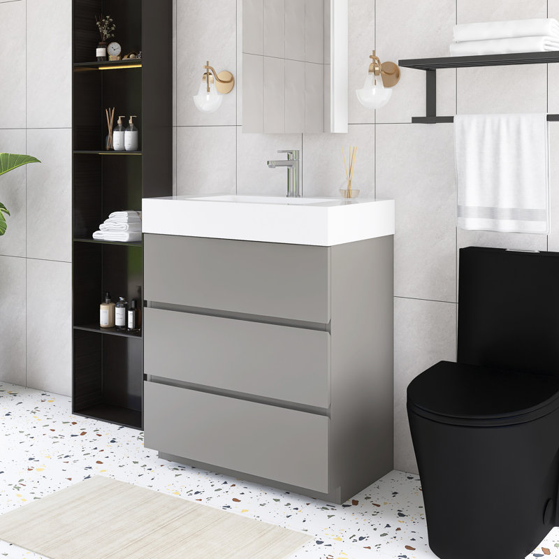 Meuble-lavabo simple autoportant de 30 po avec plateau en résine, Gris