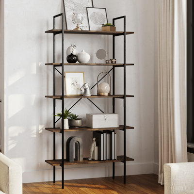 Lavish Home 35.5"L x 11.75"W x 68"H 5-Tier Wooden Bookshelves, Brown