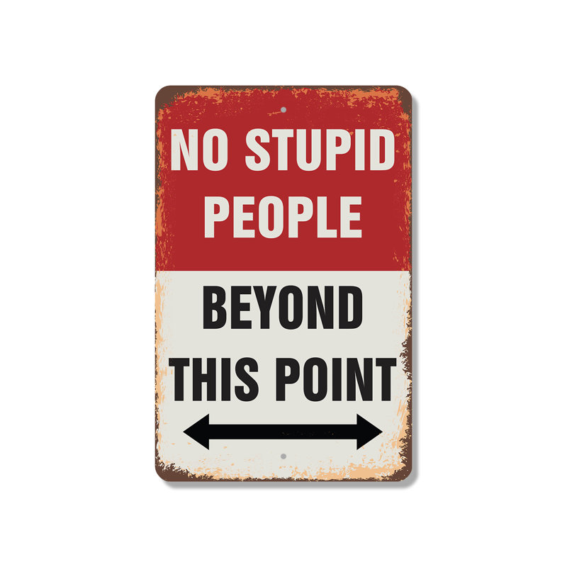 Panneau en plastique 8 po x 12 po No Stupid People Beyond This Point