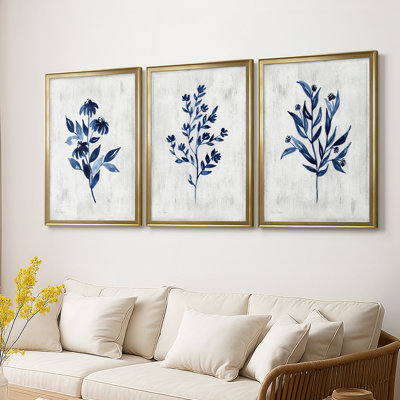 Wild Indigo I - Toile tendue avec châssis sur mesure - 3 pièces