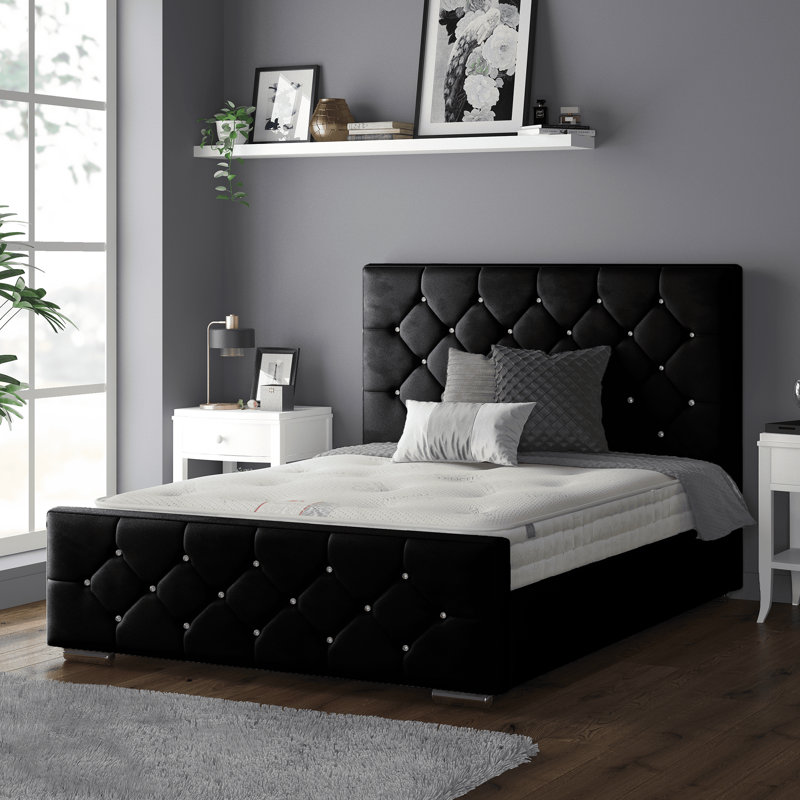Chen Upholstered Bed, Black, Double (4'6)