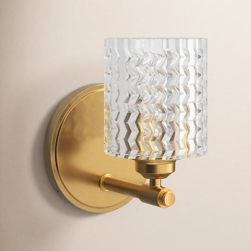 Single Light Glass Dimmable Armed Sconce, Heritage Brass
