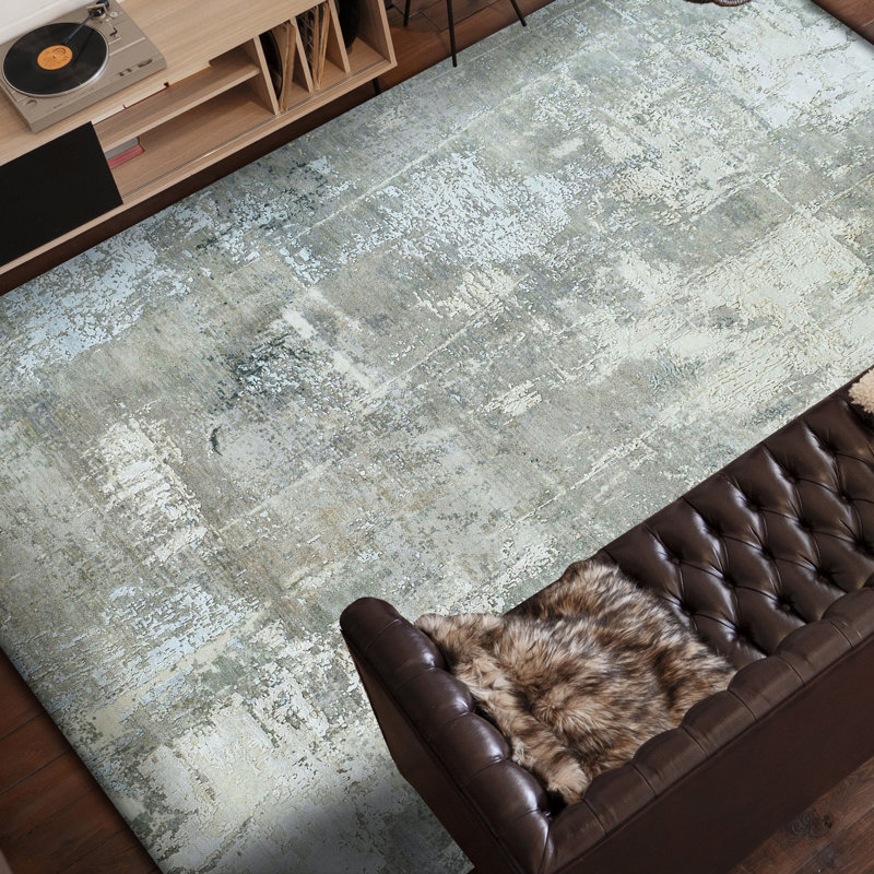 Hand Knotted Abstract Area Rug in Gray/Silver, Rectangle 8' x 10'