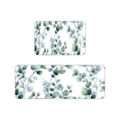 Tapis de cuisine verts en eucalyptus, paquet de 2 tapis de décoration botanique pour la cuisine et le salon
