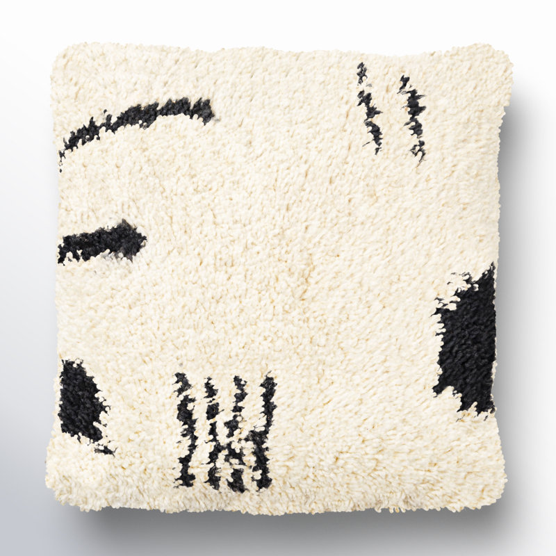 Umar Geometric Wool Blend Throw Pillow, Down, 22" x 22", Ivory/Black