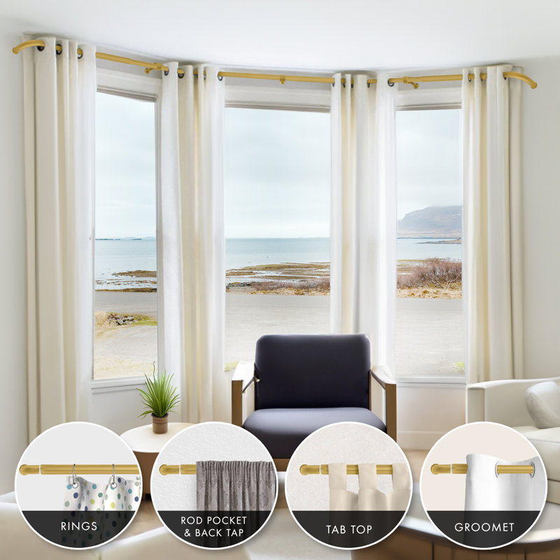 Hrishaan Adjustable Bay Window Single Curtain Rod, Gold