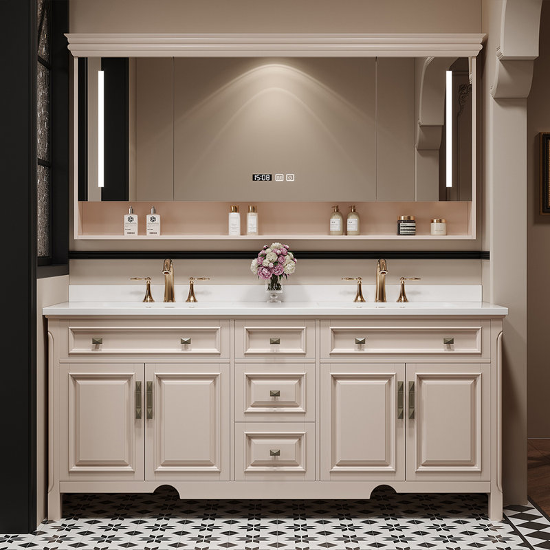 Armoire de salle de bain intelligente de style américain, 67", Beige