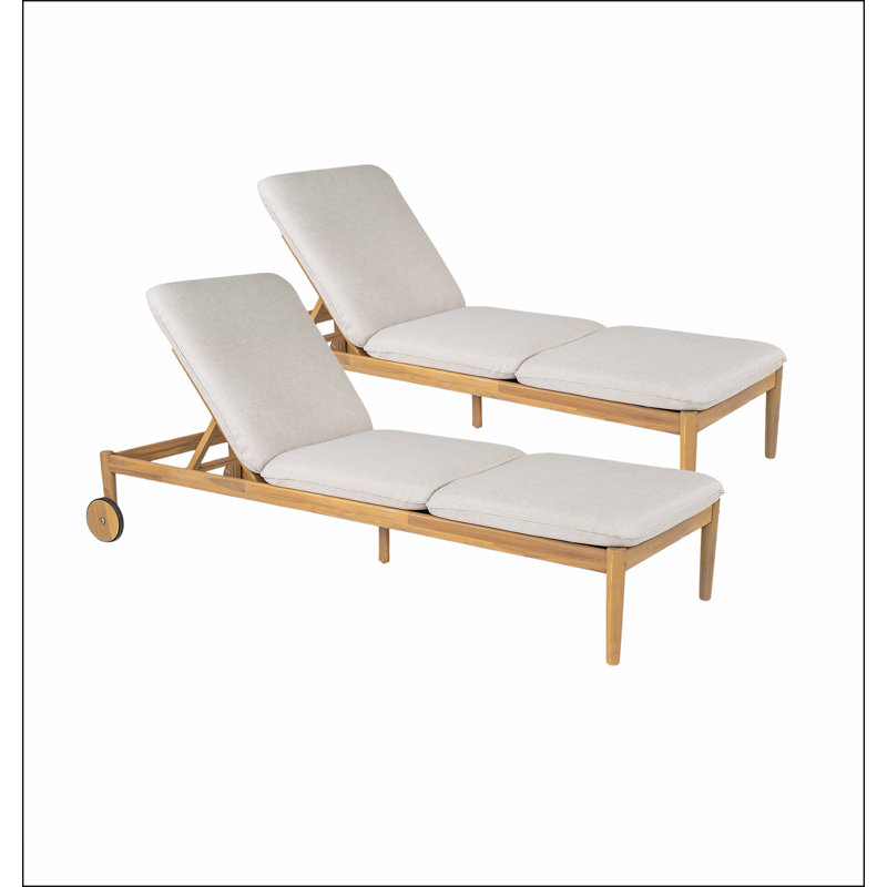 Chaise longue d'extérieur Riviera avec roulettes, structure en bois massif