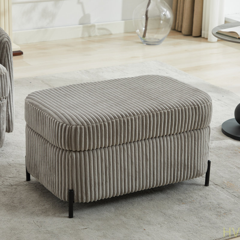 Grand repose-pieds l 30,3 po en velours côtelé avec rangement pour le salon, le vestibule et le couloir, Velours côtelé gris