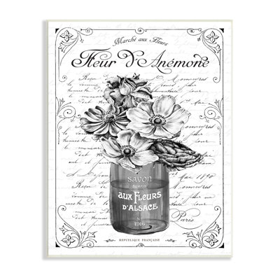 Anémone, fleur, texte français, bordure florale, art mural par lettres et lignes