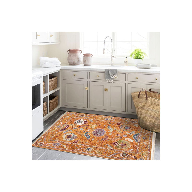 Tapis décoratif tissé à la machine et à motif orange, Rectangle 3 pi 3 po x 4 pi 11 po
