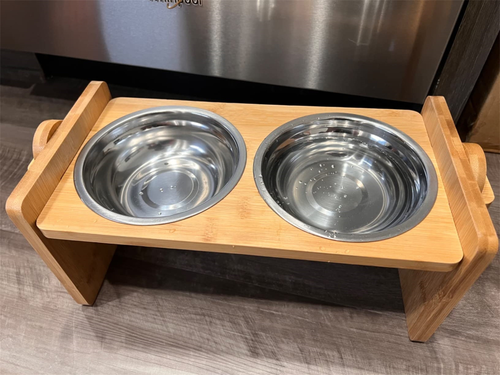 Upgraded Elevated Dog Bowls For Small Size Dogs And Cats Adjustable Bamboo  Raised Dog Bowl Stand With Highly Absorbent Spill Proof Mat And 2 Stainless