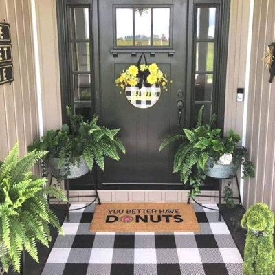 Buffalo Plaid Layering Rug 27.5 x 43 in - Washable Black White Check Farmhouse Door Mat