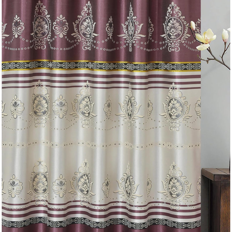 Ensemble de rideaux à 2 attaches avec cantonnière et passe-tringle Luxury Jacquard, Rose