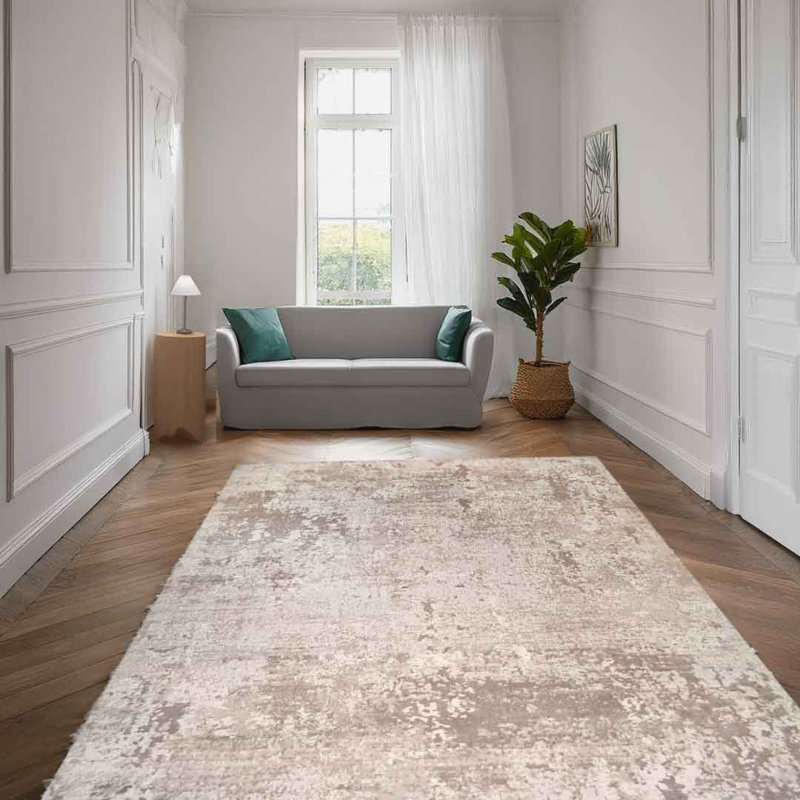 Lorenz Cozy Cream/Beige Modern Abstract Area Rug – Soft Durable Polyester Pile with Cotton-Blend Backing – Low-Pile Turkish-Style Area Carpet for Living Room, Bedroom, Hallway