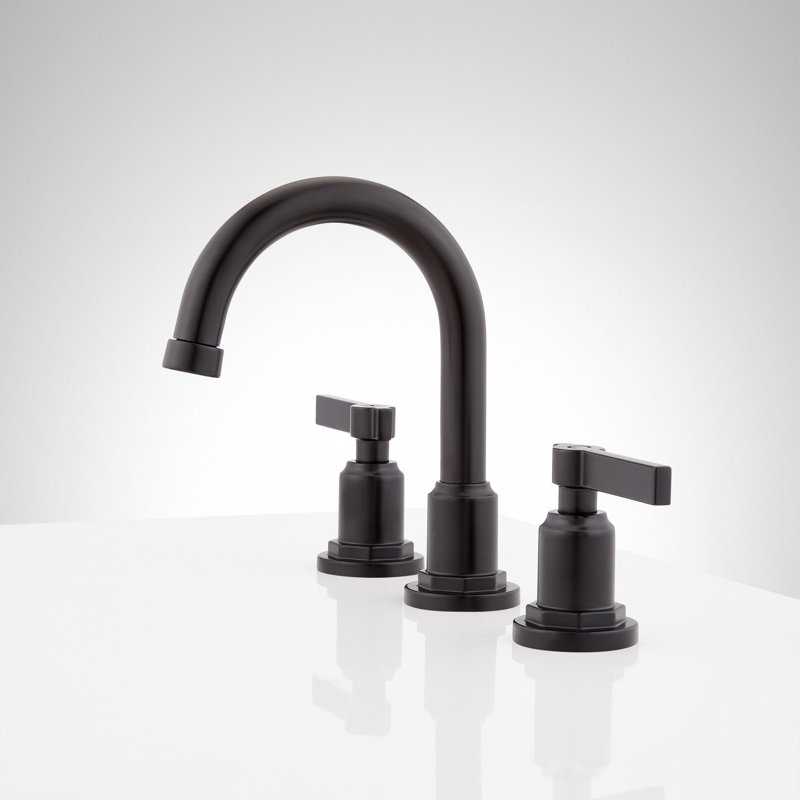 Greyfield 1.2 GPM Widespread Bathroom Faucet with Metal Lever Handles and Pop-Up Drain Assembly, Matte Black