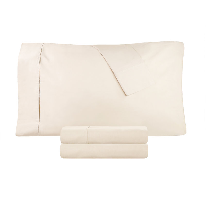 Ensemble de draps en coton percale à densité de tissage 300 fils Percale, Ivoire