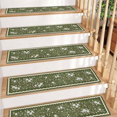 15Pcs Spring Floral Stair Treads 30x8in Non Slip Stair Mats Peel and Stick Soft Stair Treads for Wooden Steps with Non Slip Backing Quiet Cushioned Comfort Pet Friendly
