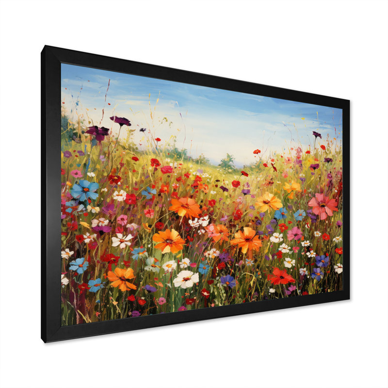 Colorful Wildflowers Meadow Blooms I Canvas Painting Print, 12" H x 20" W, Framed Print, Black