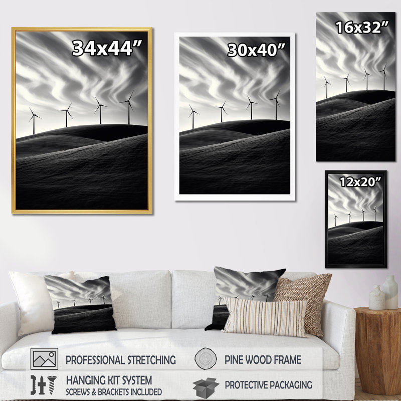 Minimalisme, paysage d'éoliennes II, H 32 po x l 16 po x P 1 po, Toile tendue