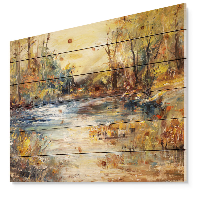 «Forest Stream», reproduction d'art sur toile Nature Stream - Stream in Forest, H 15 po x l 20 po x P 1 po, Bois