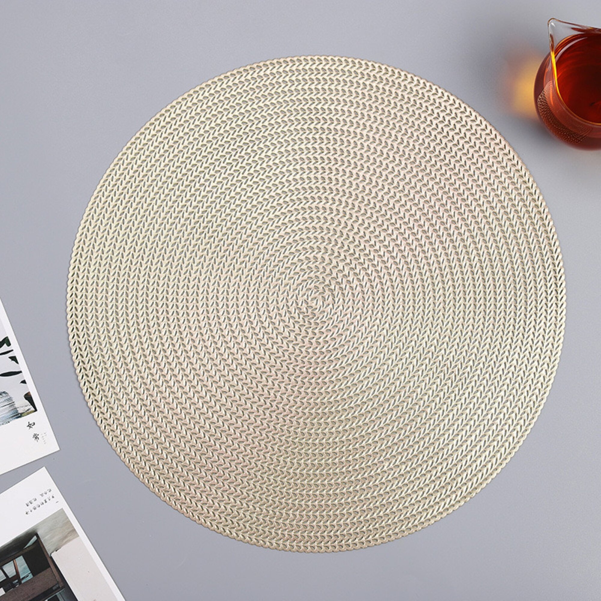 N/C placemats set of 4, heat-resistant woven vinyl placemat, non