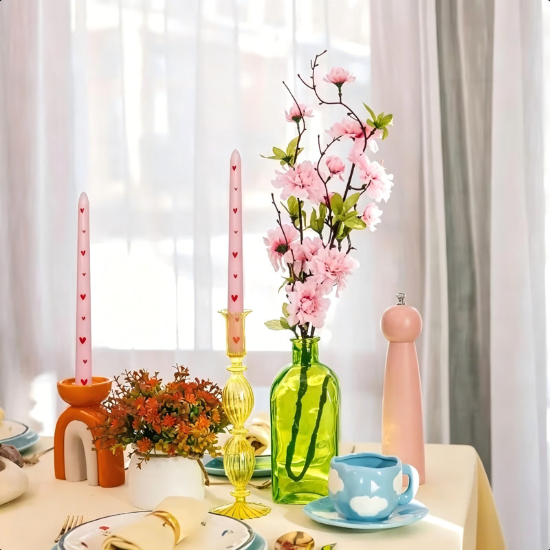 Ensemble de 6 chandelles effilées en forme de cœur rose, chandelles faites à la main de 10 pouces