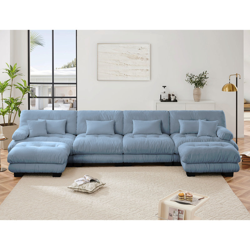 Free Combination Modular Sectional Sofa,U Shaped Couch For Living Room, 4-Seater Comfy Cloud Couch With 2 Ottomans, Chenille