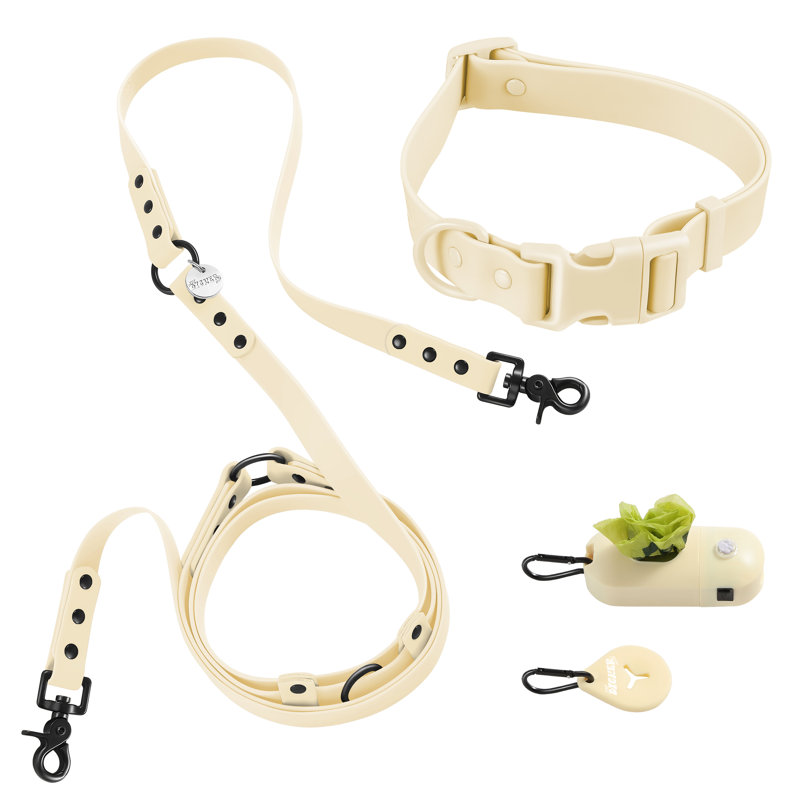 Laisse ajustable mains libres et collier 6-en-1 avec lampe DEL Luna 8 pi, Amande, Large