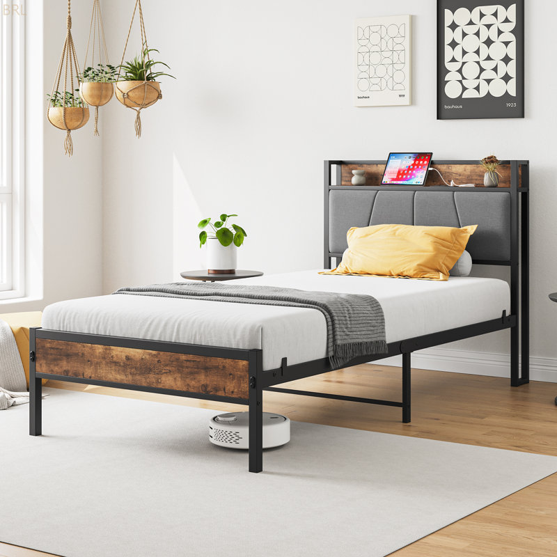 Versatile Bed Frame with Storage Headboard and Charging Station, Ensuring Comfortable Sleep and Practical Living Experience