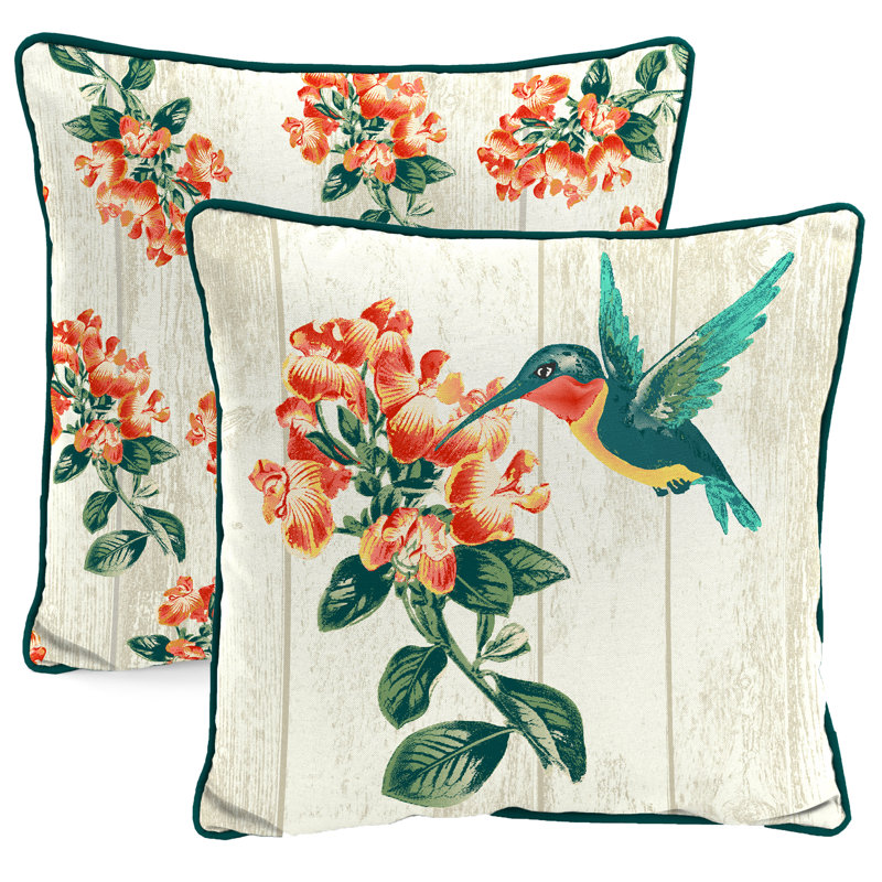 16" x 16" Outdoor Throw Pillow with Welt, White/Orange/Green